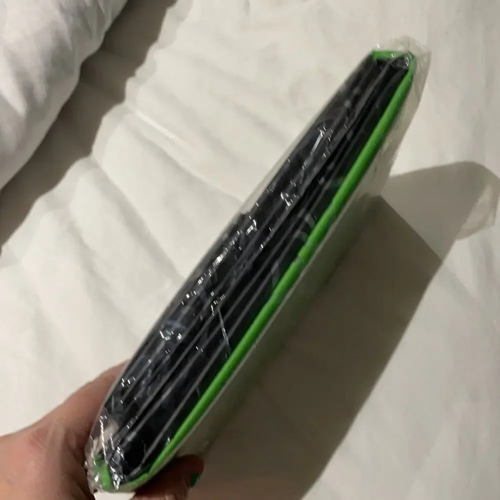 Vinyl shower curtain black green circle design NWT